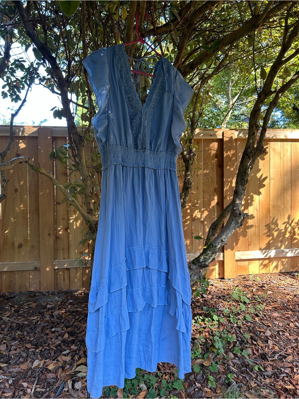 JGee maxi ruffle tiered dress smock waist crochet top